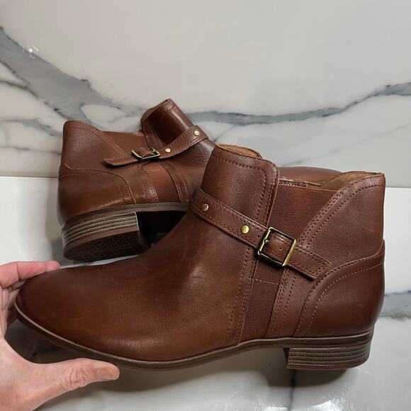 Clarks Collection Wmns Dk Brown Leather Trish Strap Boots Sz 12 Buckle Festival - Picture 6 of 7